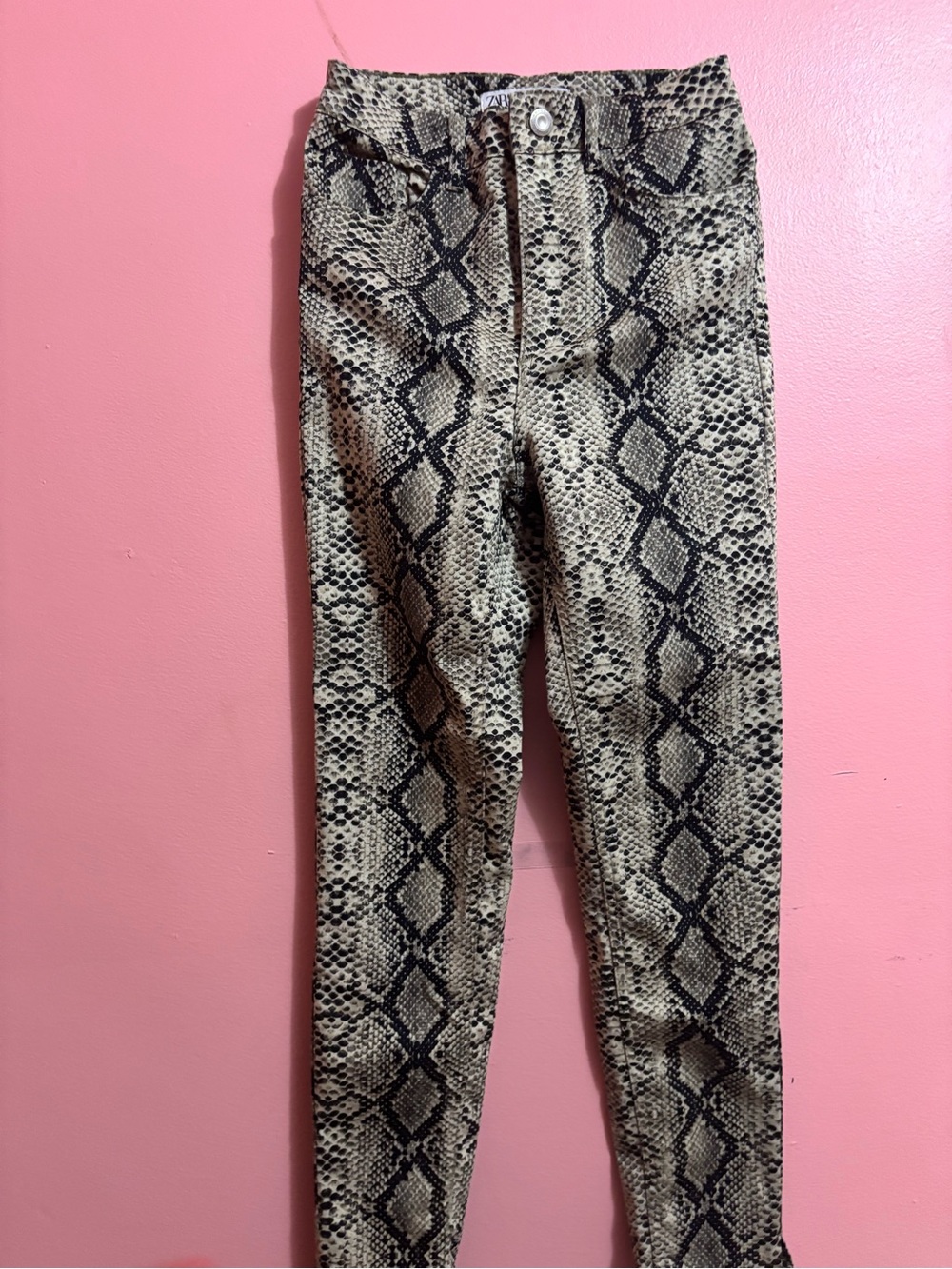 Zara Snake-Print Straight Leg Pants - Beige & Black